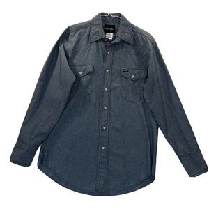 WRANGLER Chambray Shirt Men's Size Medium Pearl Snap Long Sleeve Western Blue